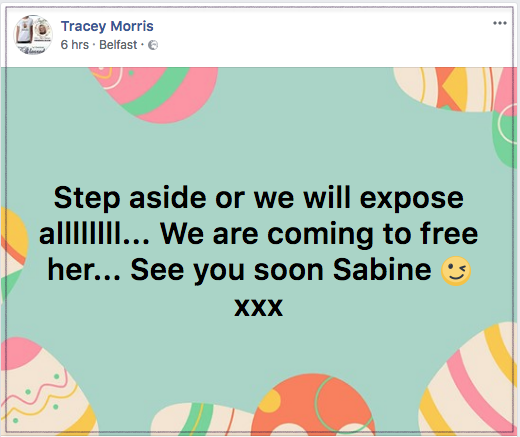 Tracey Morris re Sabine 2018-04-01