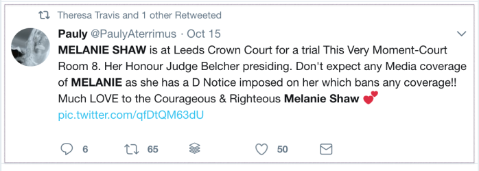 Melanie Shaw D Notice 2018-10-16 Twitter